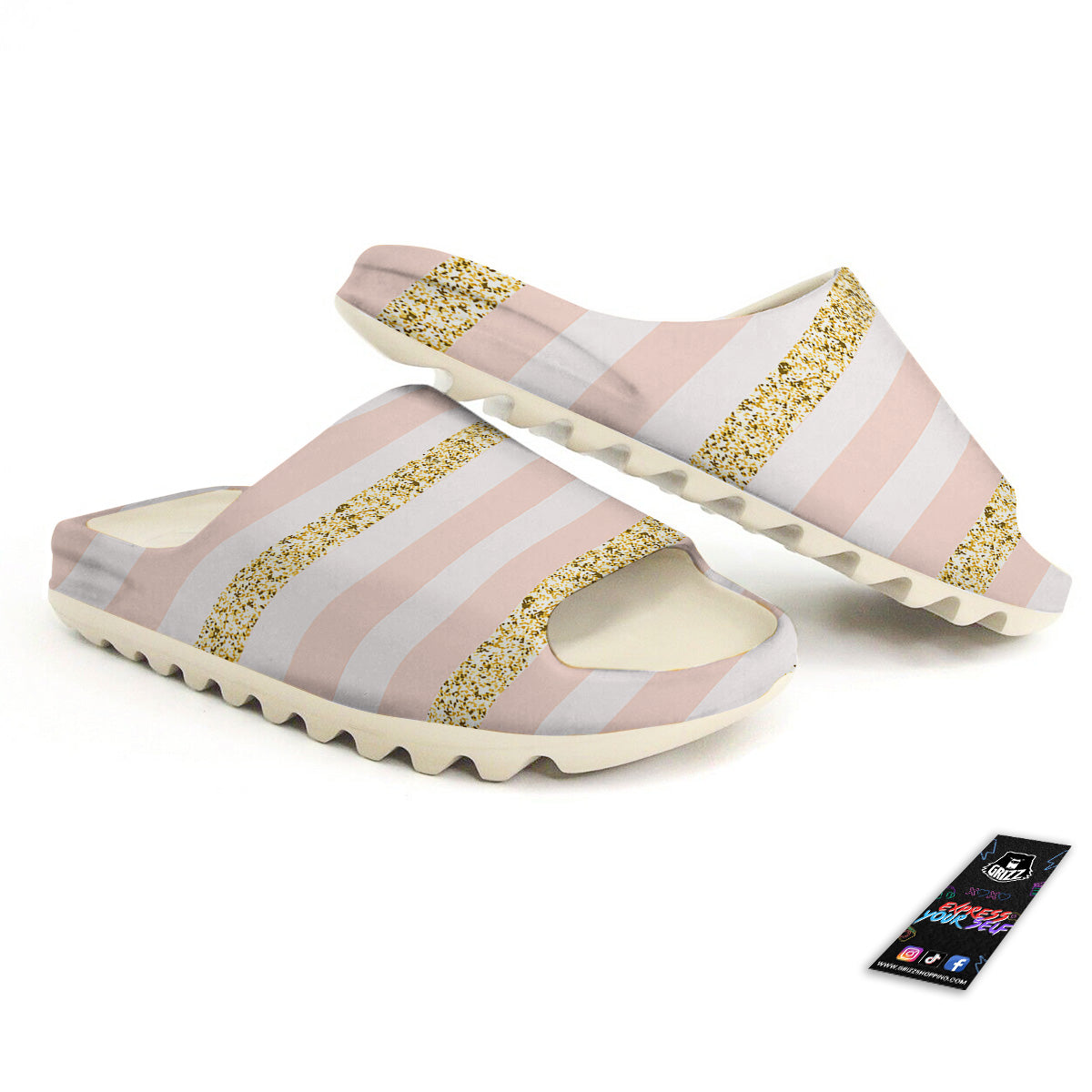 Stripe Glitter Gold Print Pattern Sandals-grizzshop