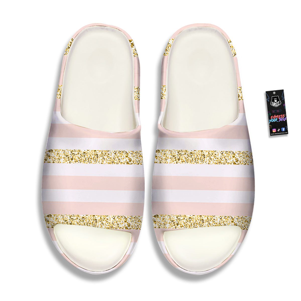 Stripe Glitter Gold Print Pattern Sandals-grizzshop