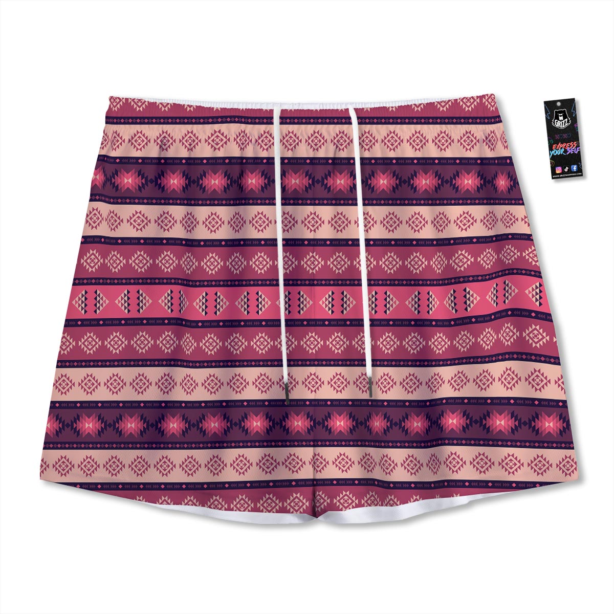 Stripe Southwestern Print Pattern Mesh Shorts