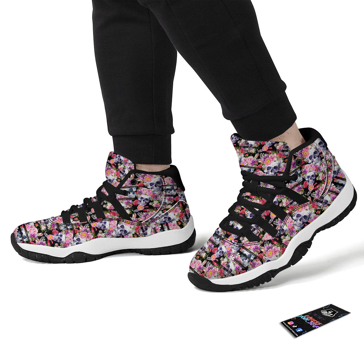 Striped Aloha Skull Print Pattern Black Bball Shoes-grizzshop