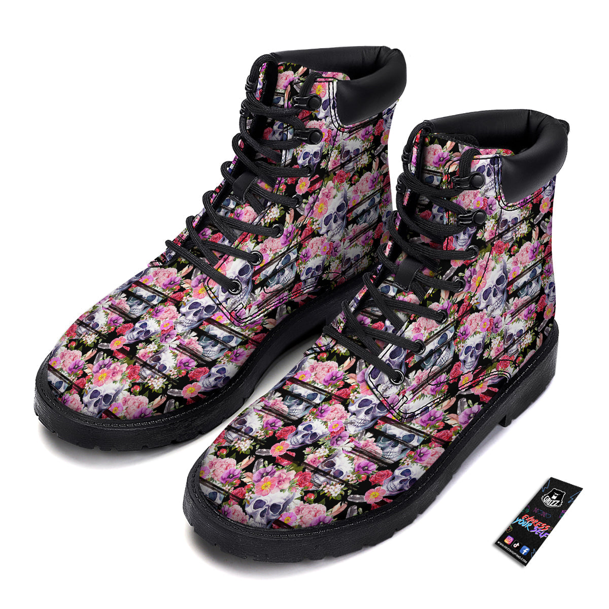 Striped Aloha Skull Print Pattern Boots-grizzshop