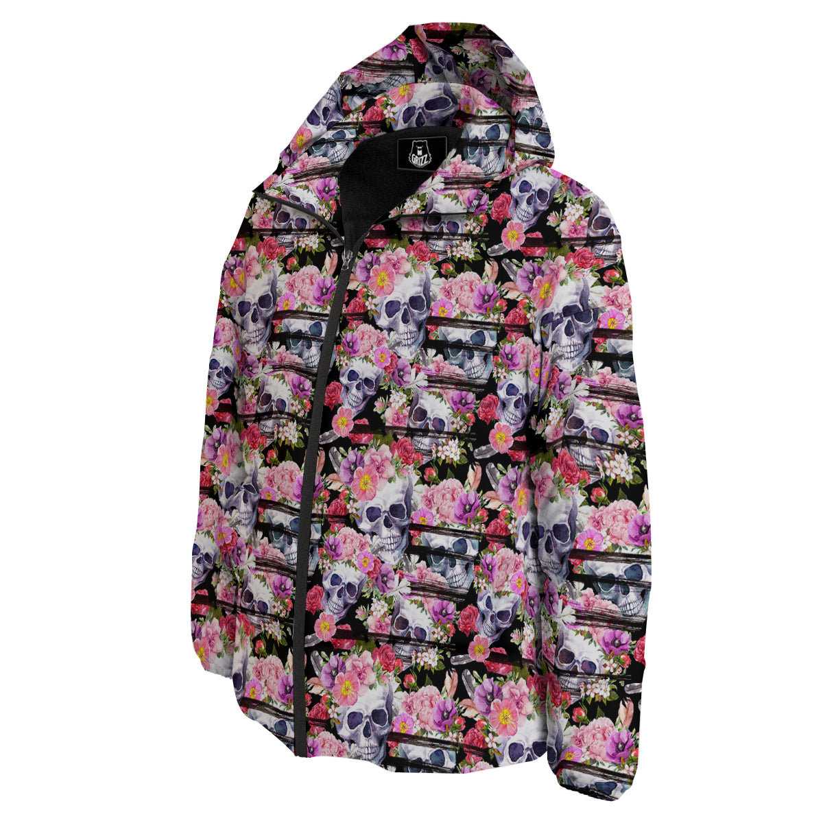 Striped Aloha Skull Print Pattern Down Jacket-grizzshop