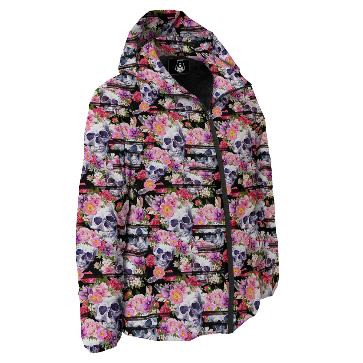 Striped Aloha Skull Print Pattern Down Jacket-grizzshop