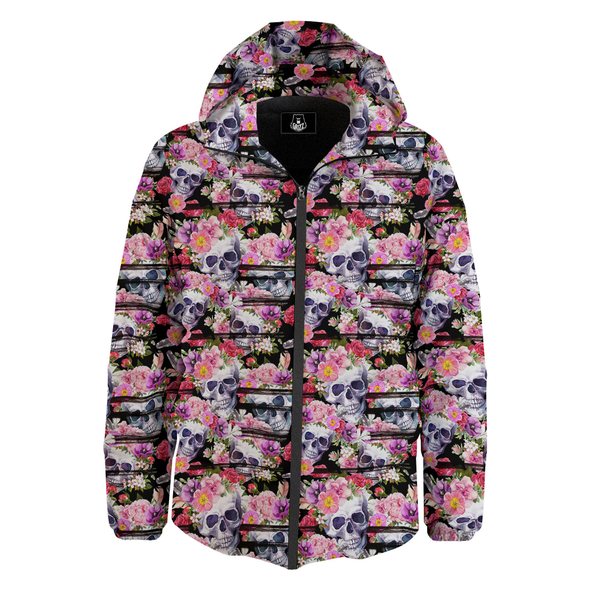 Striped Aloha Skull Print Pattern Down Jacket-grizzshop