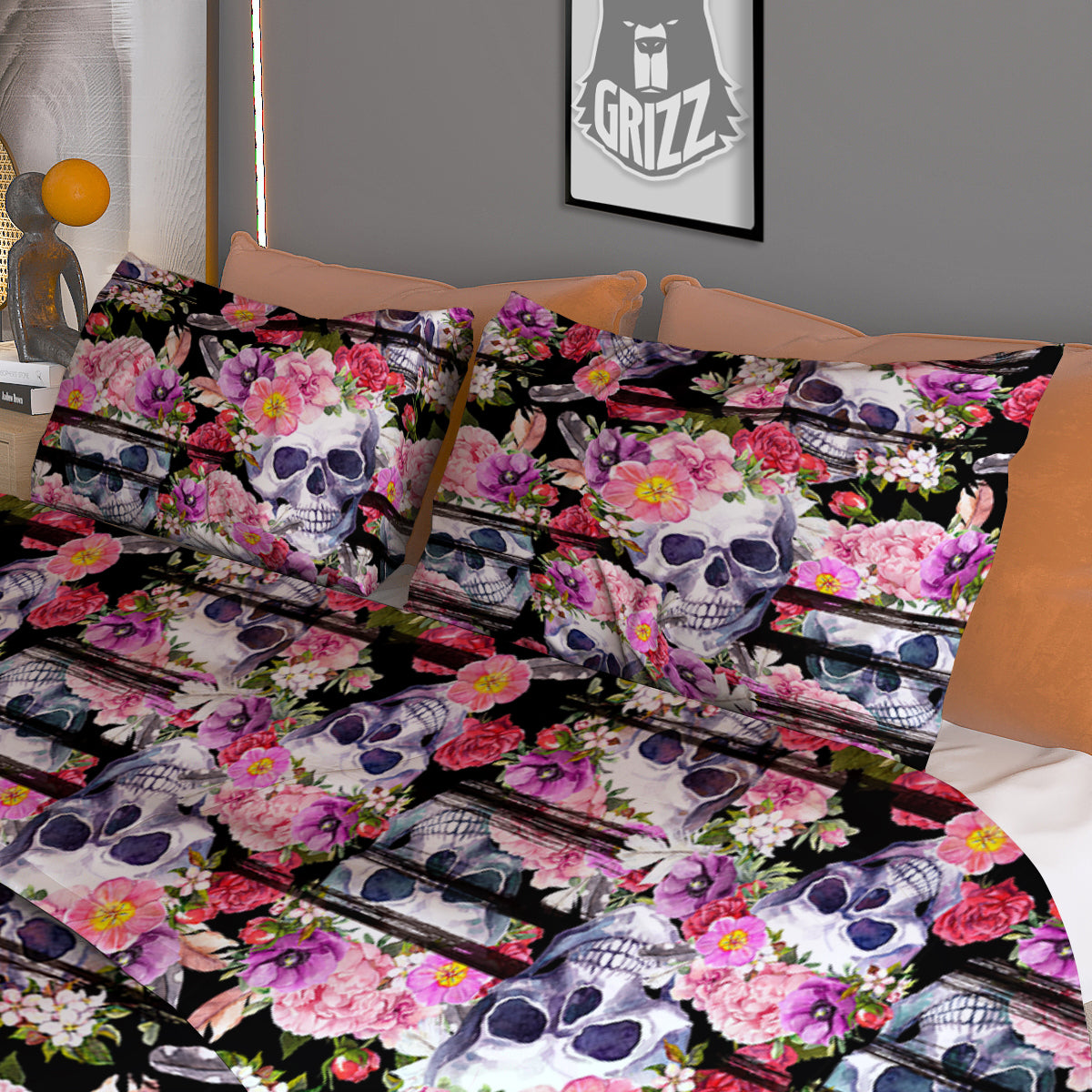 Striped Aloha Skull Print Pattern Duvet Cover Bedding Set