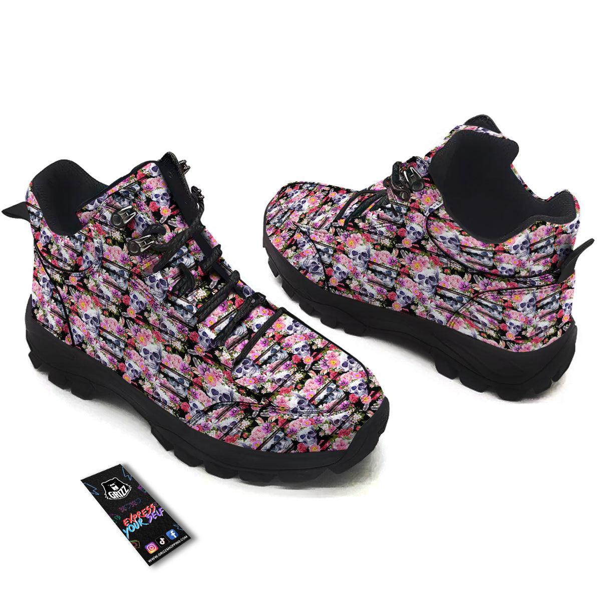Striped Aloha Skull Print Pattern Hiking Shoes-grizzshop