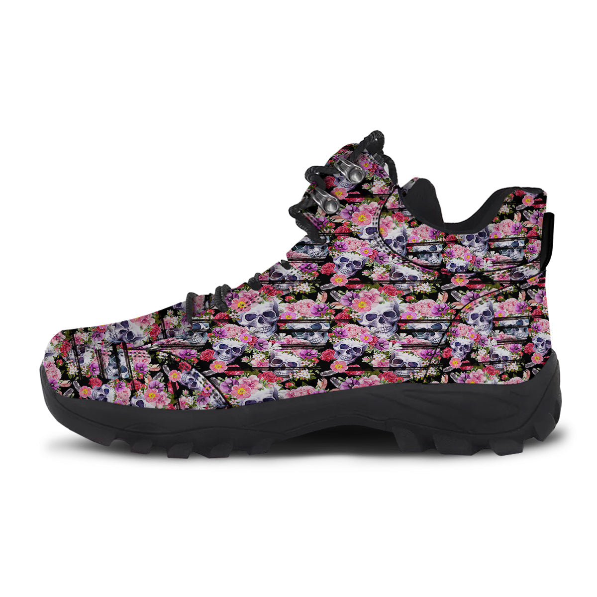 Striped Aloha Skull Print Pattern Hiking Shoes-grizzshop