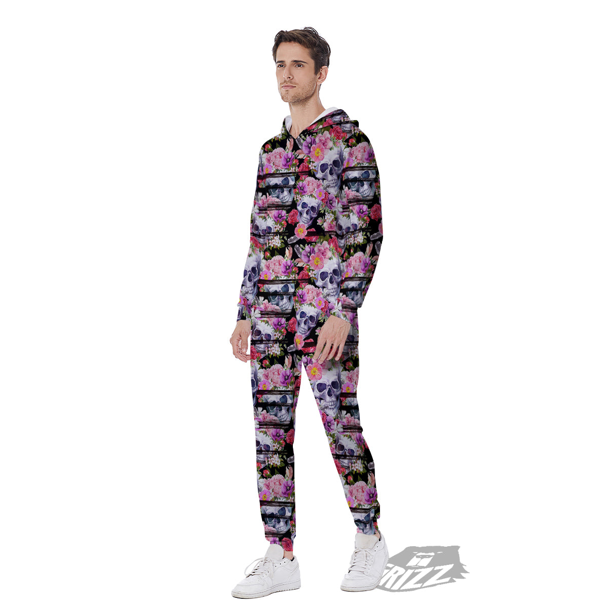 Striped Aloha Skull Print Pattern Men's Jumpsuit-grizzshop