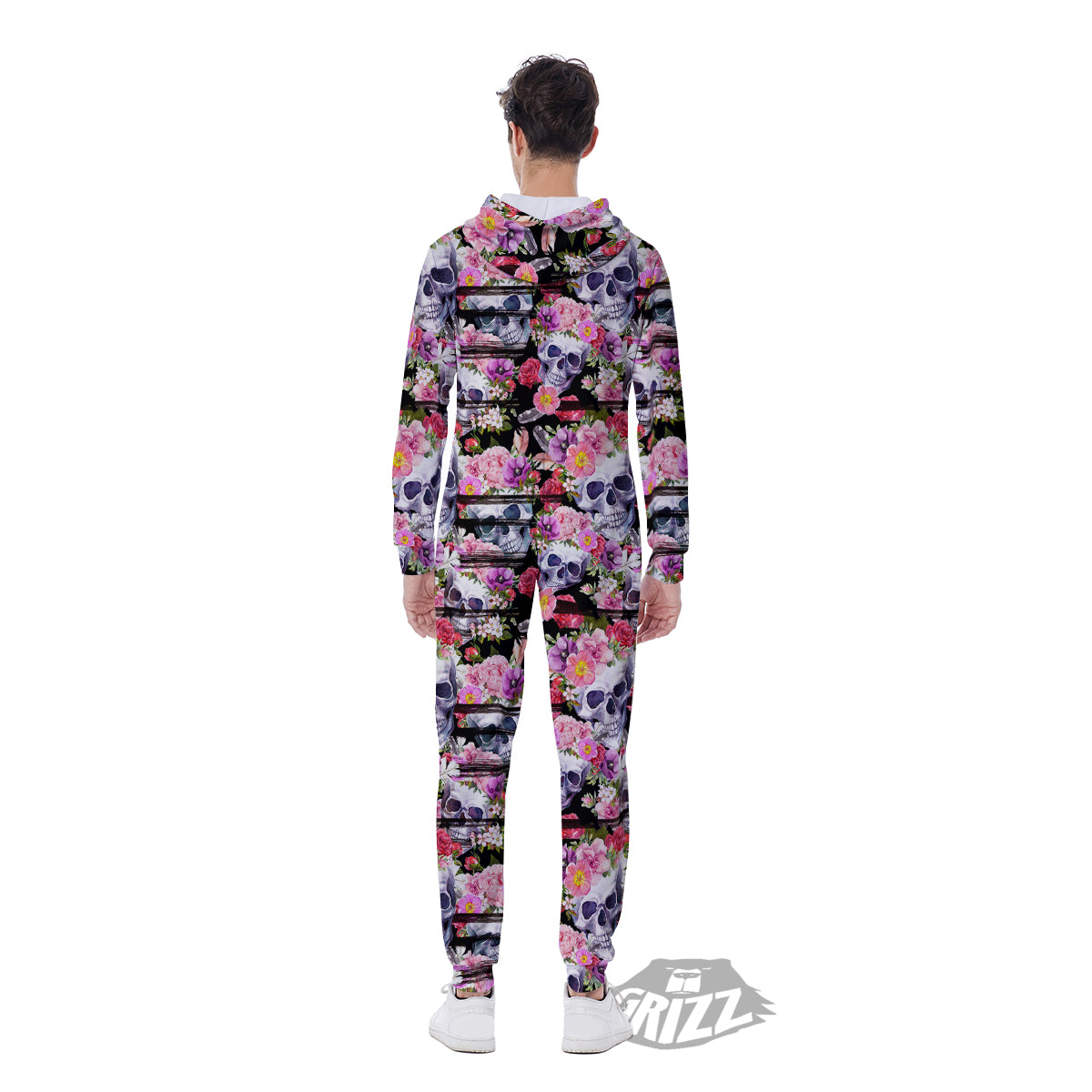 Striped Aloha Skull Print Pattern Men's Jumpsuit-grizzshop