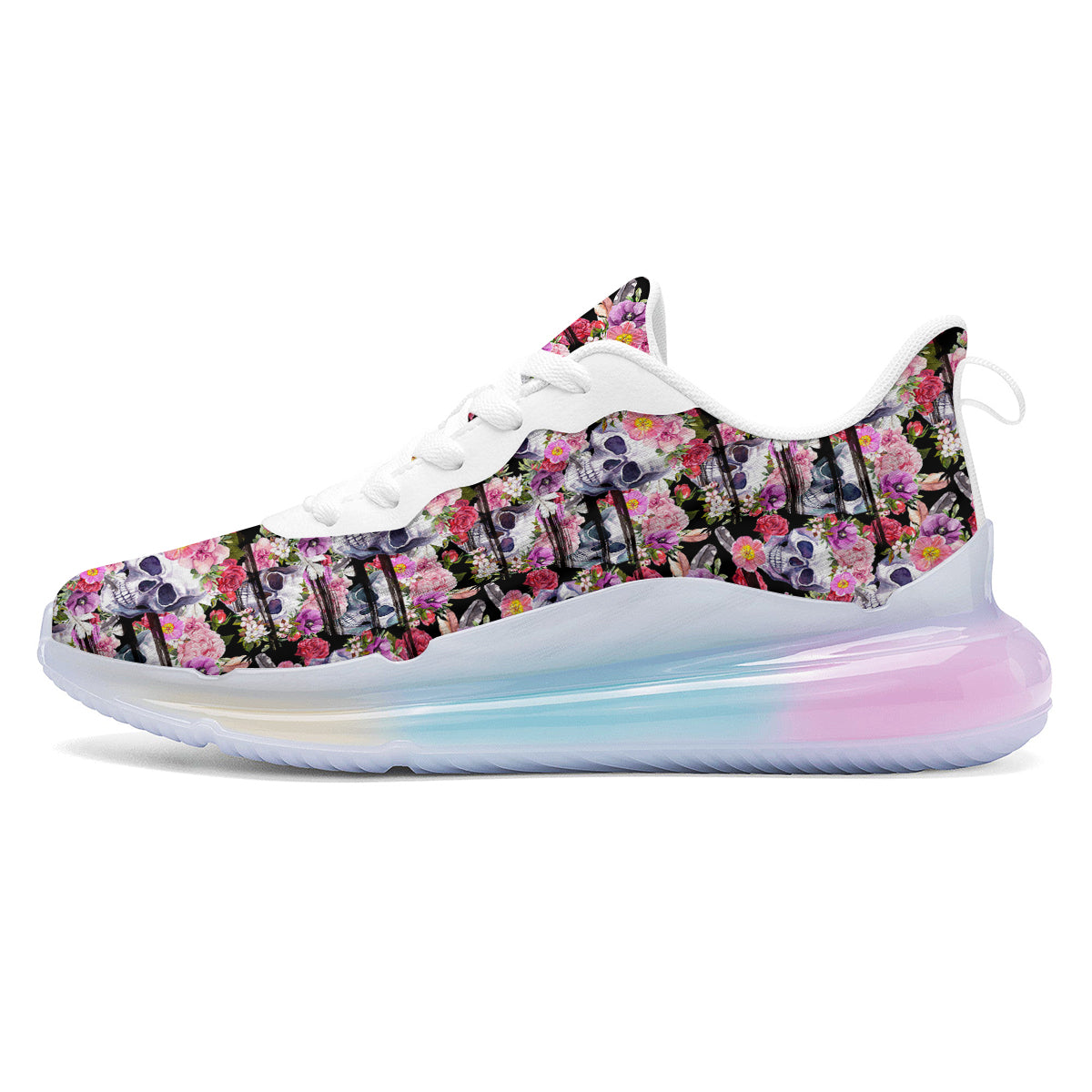 Striped Aloha Skull Print Pattern Running Sneakers-grizzshop