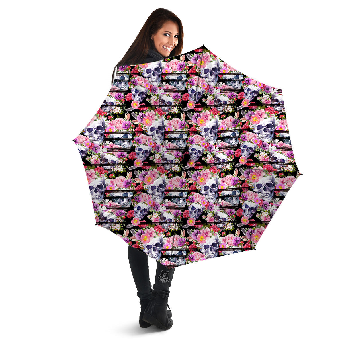 Striped Aloha Skull Print Pattern Umbrella-grizzshop