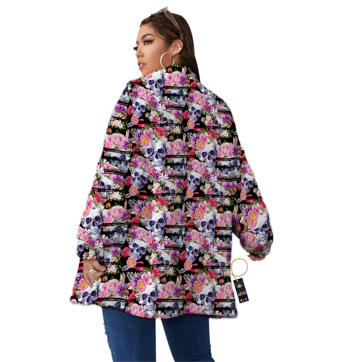 Striped Aloha Skull Print Pattern Women's Sherpa Jacket-grizzshop