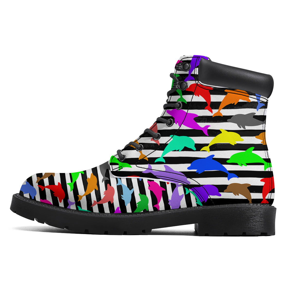 Striped And Colorful Dolphin Print Pattern Boots-grizzshop