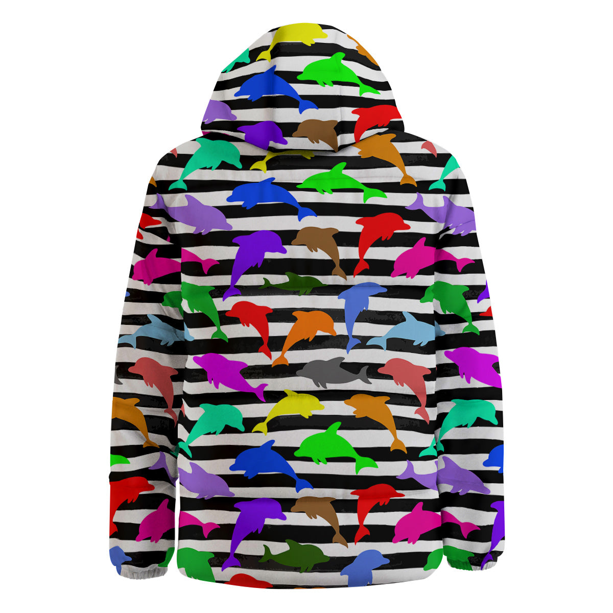 Striped And Colorful Dolphin Print Pattern Down Jacket-grizzshop
