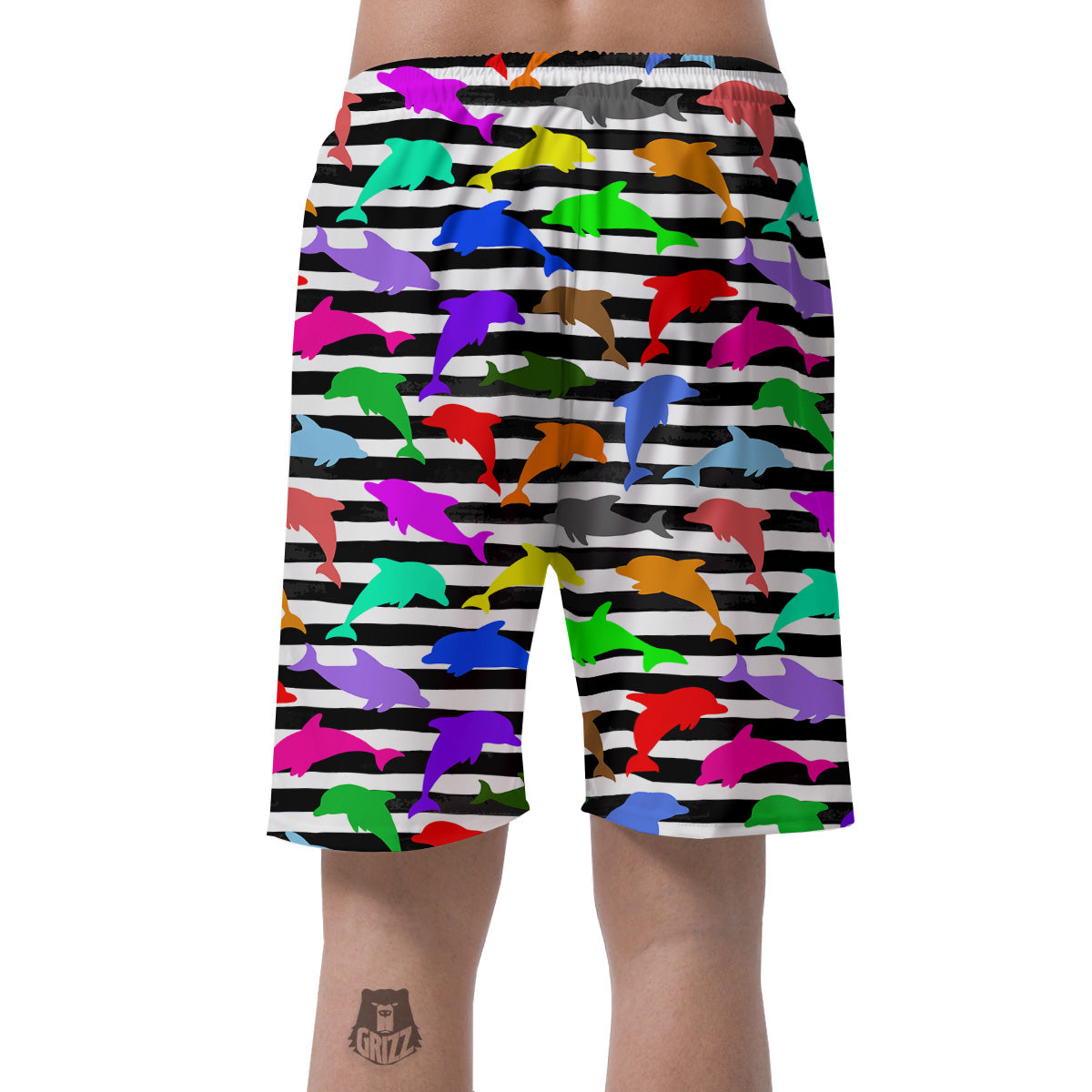 Striped And Colorful Dolphin Print Pattern Men's Shorts-grizzshop