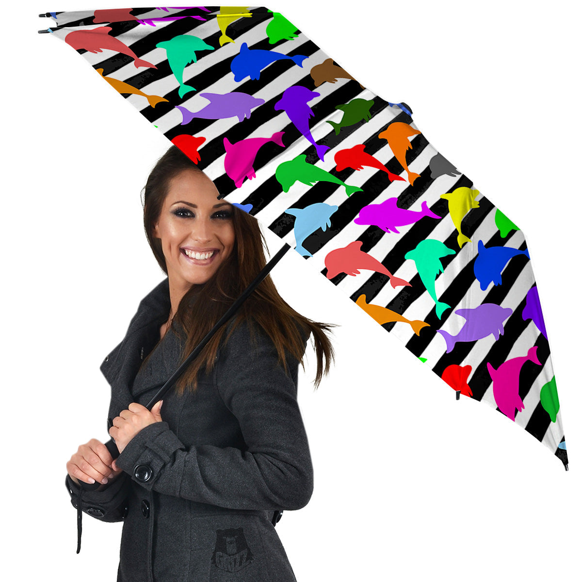Striped And Colorful Dolphin Print Pattern Umbrella-grizzshop