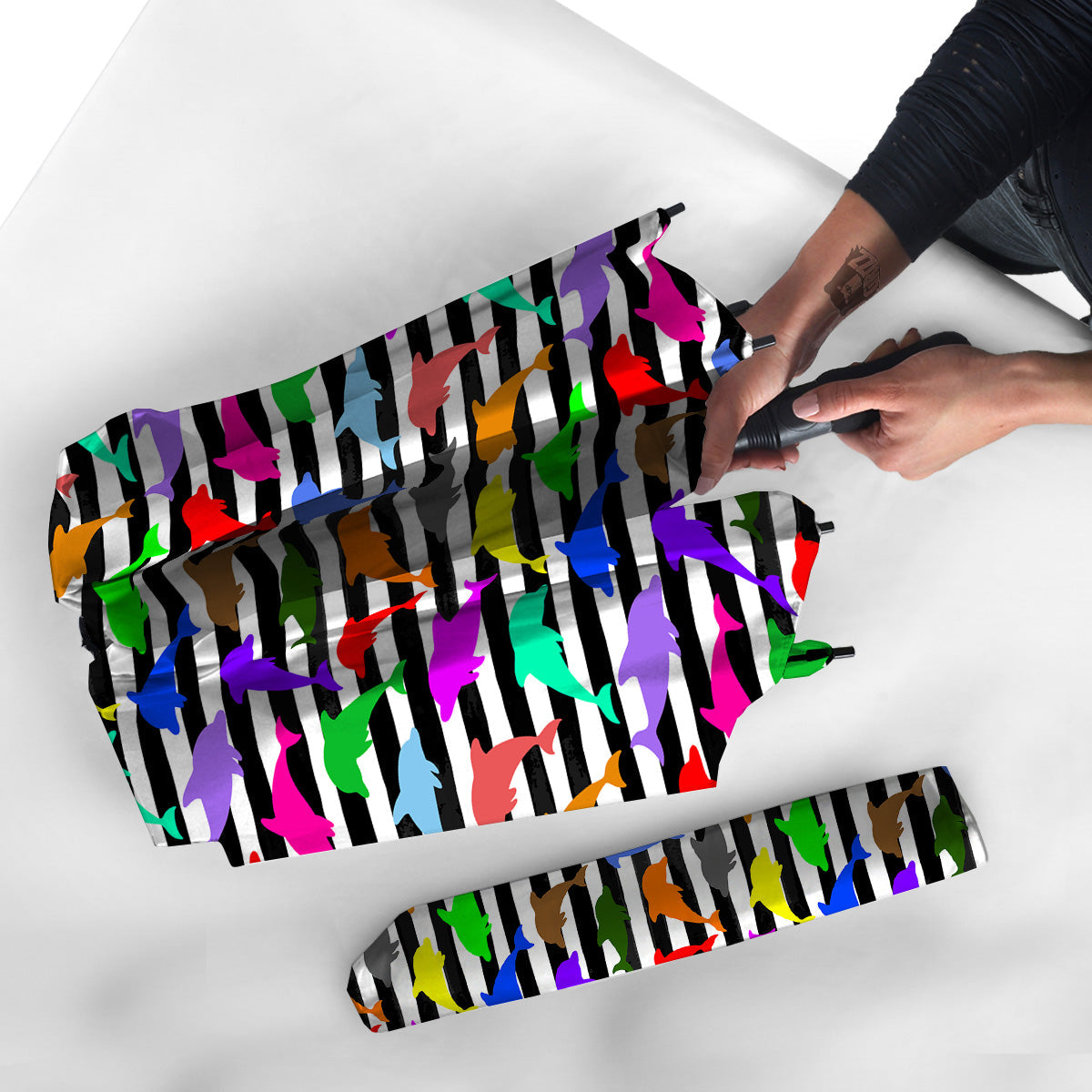 Striped And Colorful Dolphin Print Pattern Umbrella-grizzshop