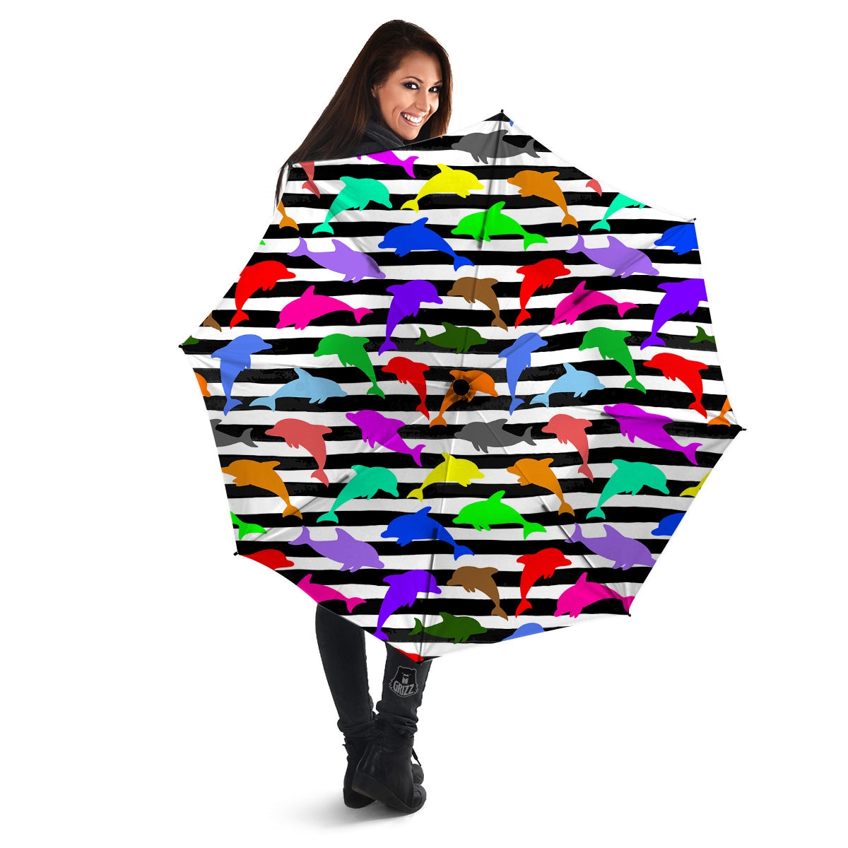 Striped And Colorful Dolphin Print Pattern Umbrella-grizzshop