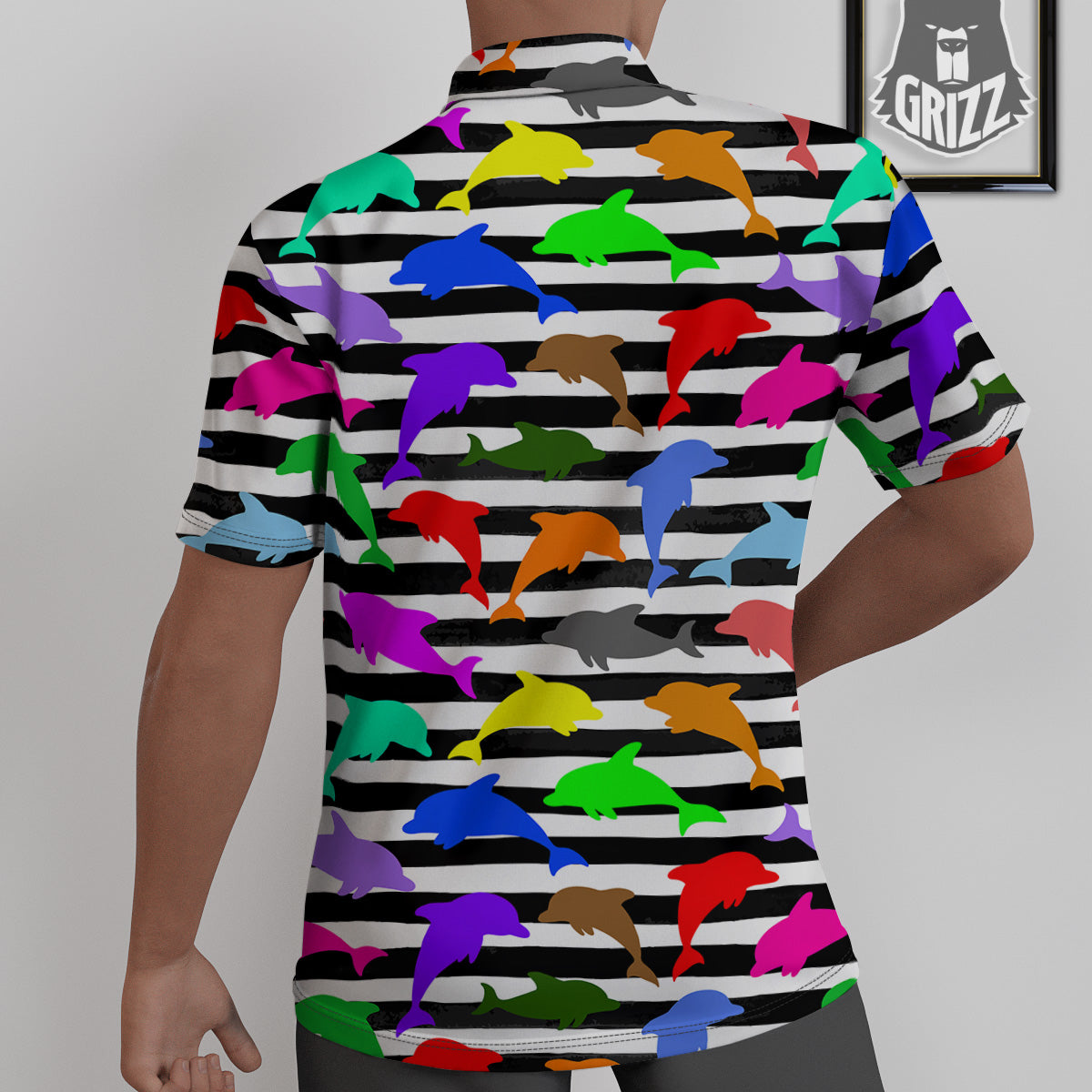 Striped And Colorful Dolphin Print Pattern Untucked Shirts-grizzshop