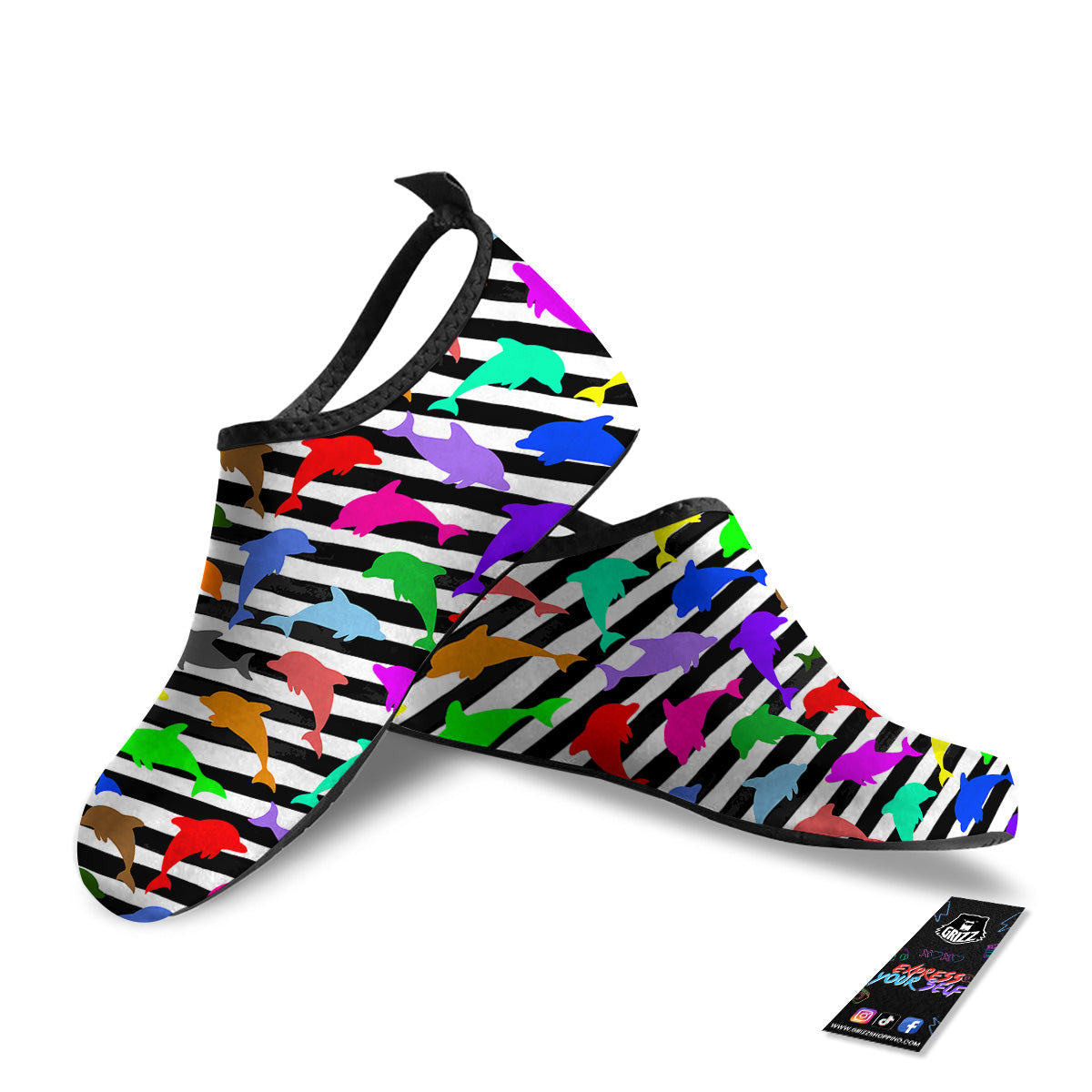 Striped And Colorful Dolphin Print Pattern Water Shoes-grizzshop