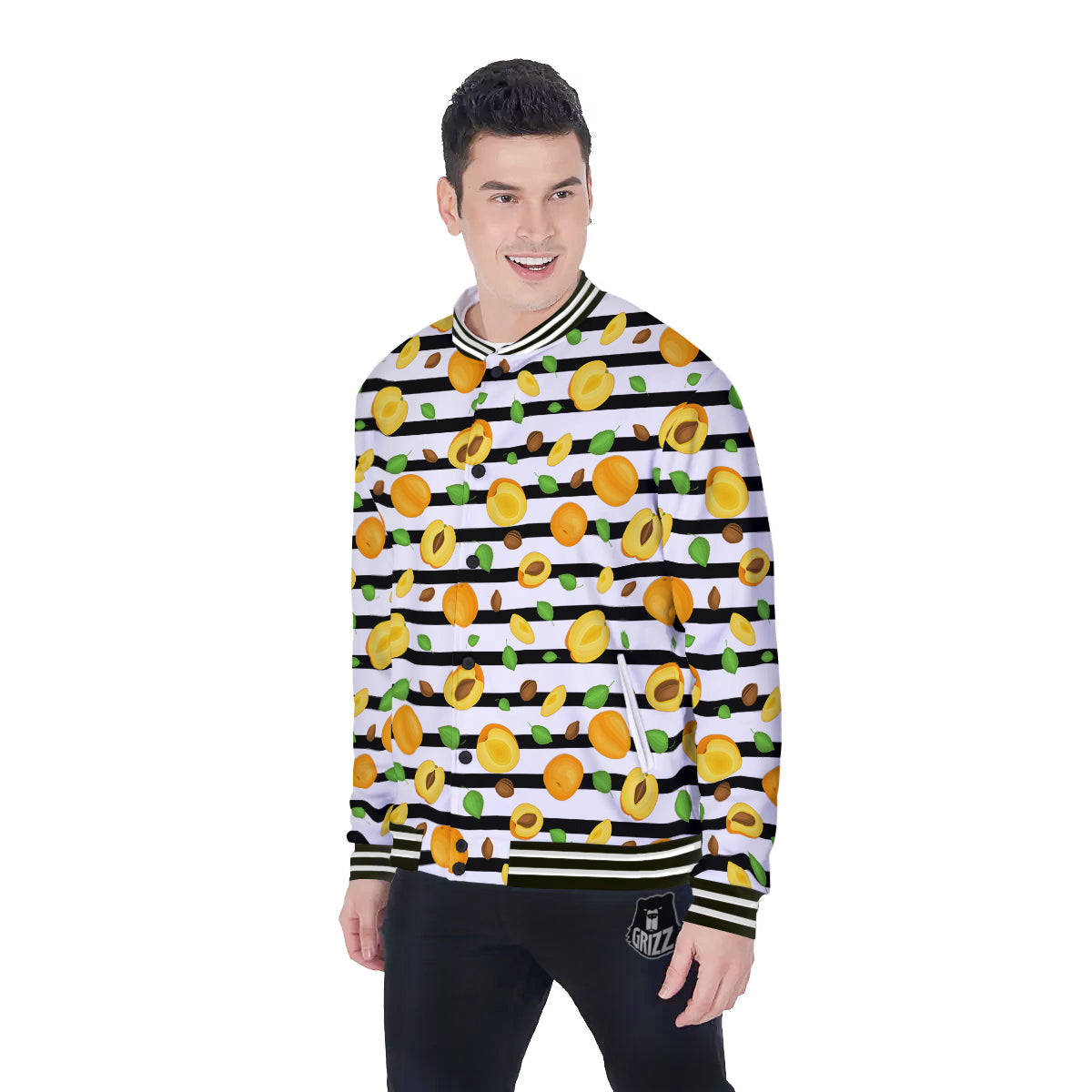 Striped Apricot Print Pattern Baseball Jacket-grizzshop
