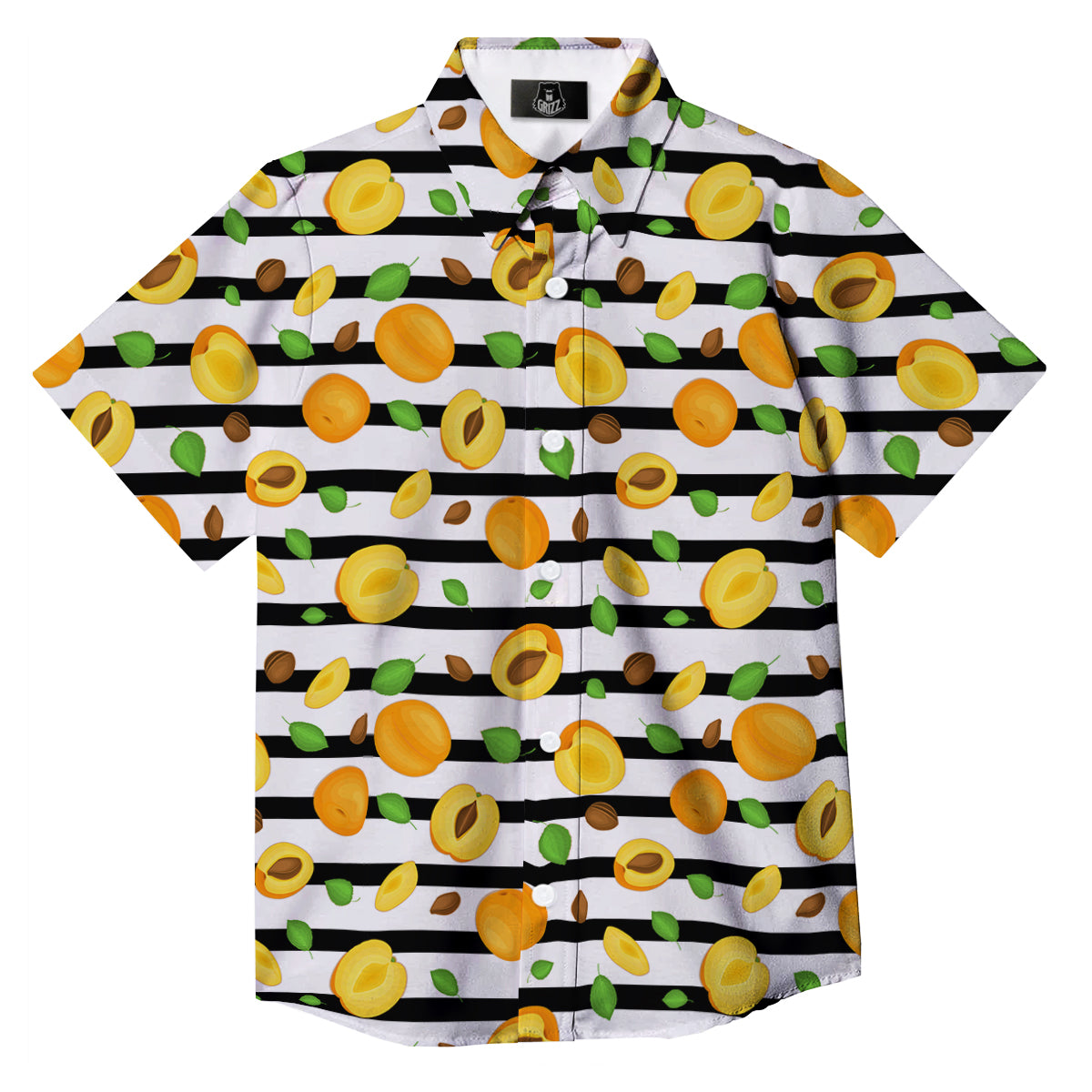 Striped Apricot Print Pattern Button Up Shirt-grizzshop