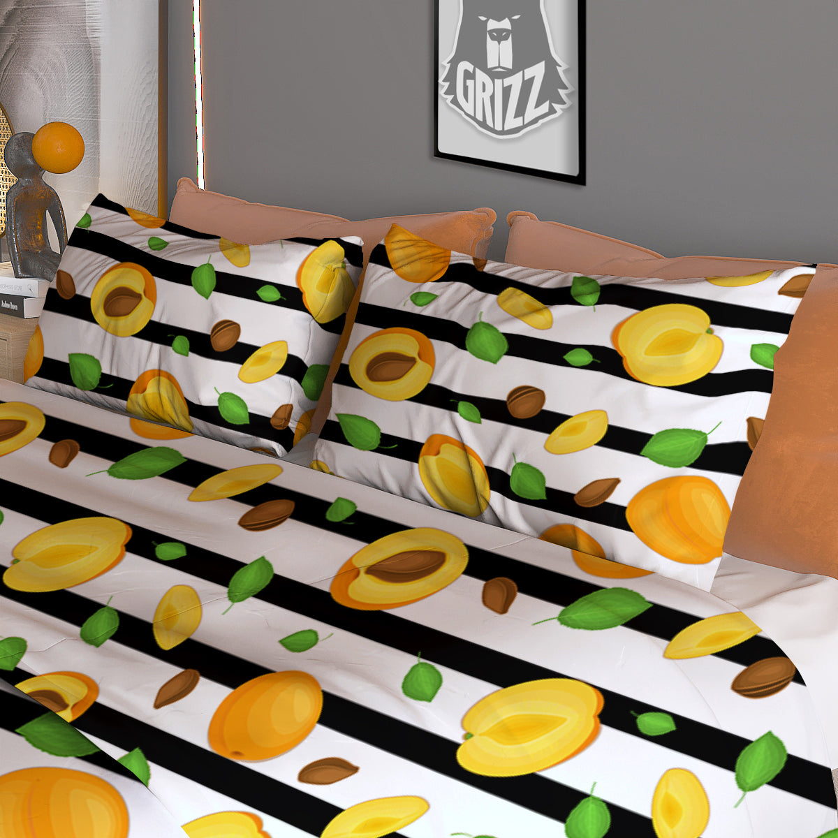 Striped Apricot Print Pattern Duvet Cover Bedding Set
