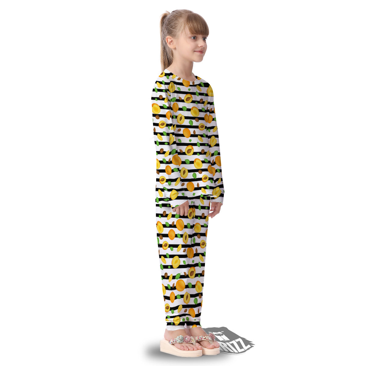 Striped Apricot Print Pattern Kid's Pajamas-grizzshop