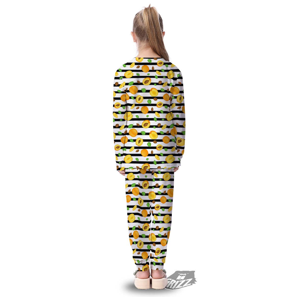 Striped Apricot Print Pattern Kid's Pajamas-grizzshop