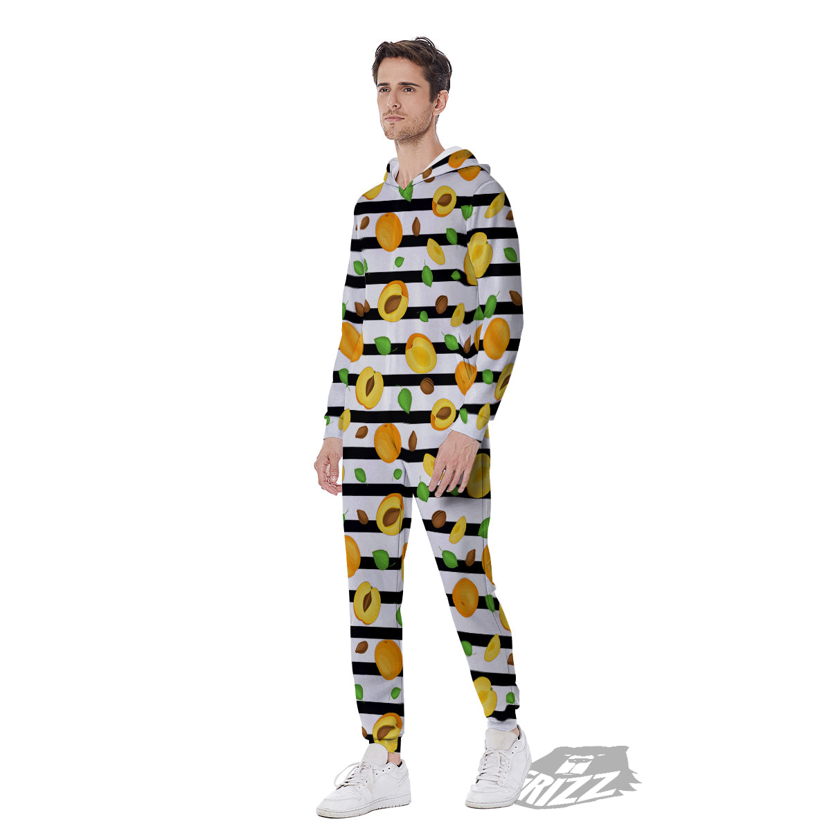 Striped Apricot Print Pattern Men's Jumpsuit-grizzshop