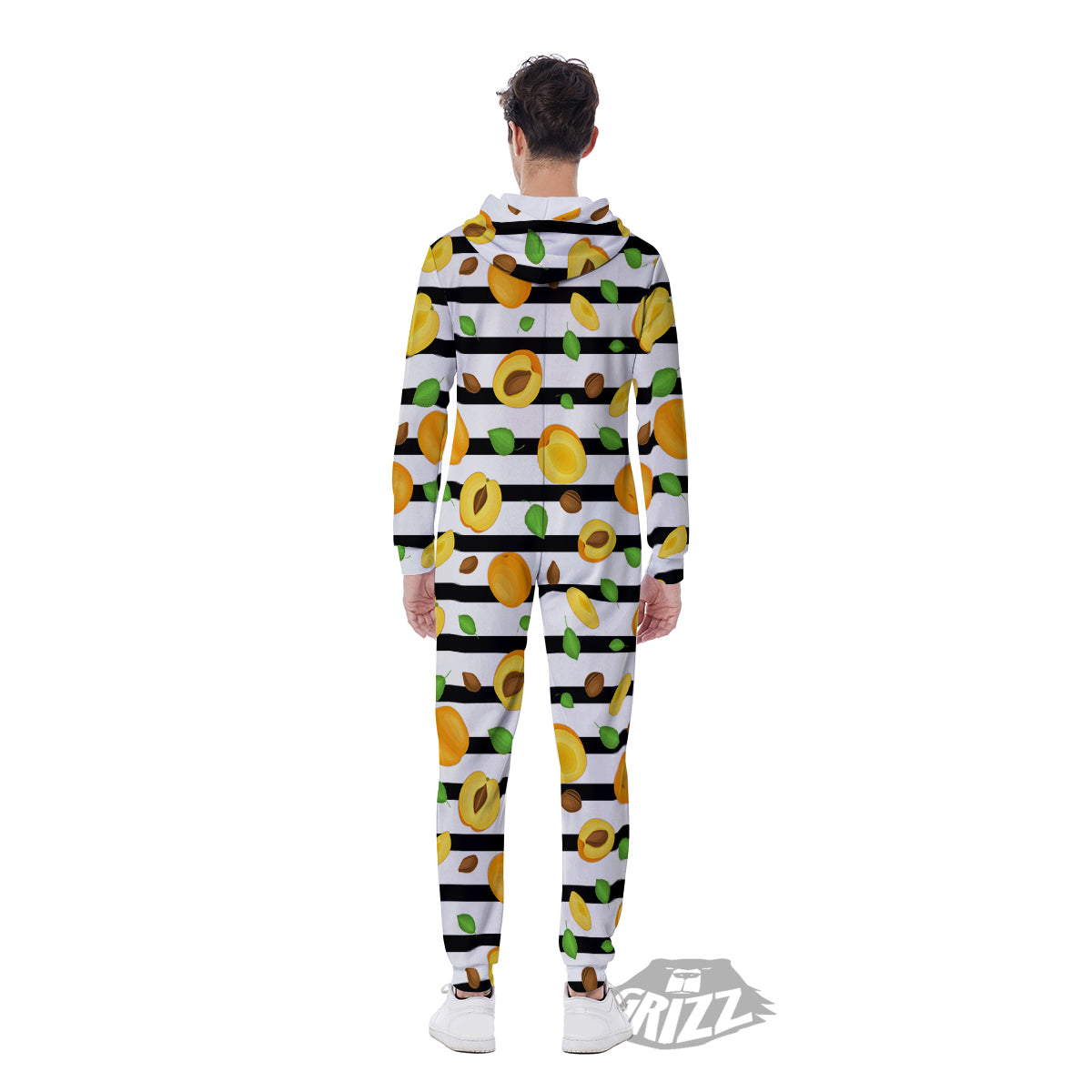Striped Apricot Print Pattern Men's Jumpsuit-grizzshop