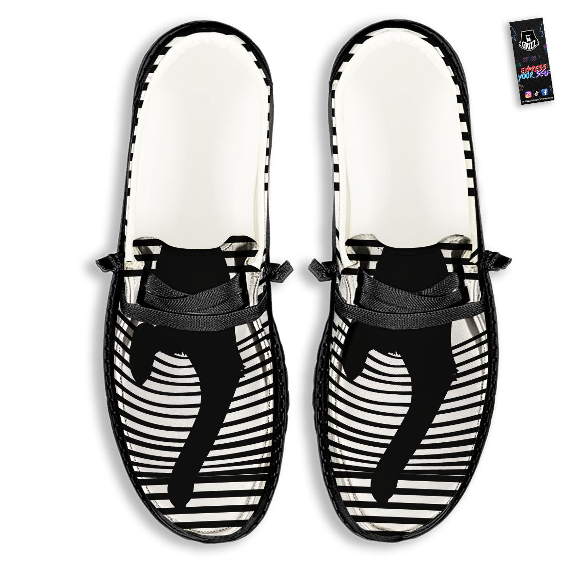 Striped Black Cat Print Black Loafers-grizzshop