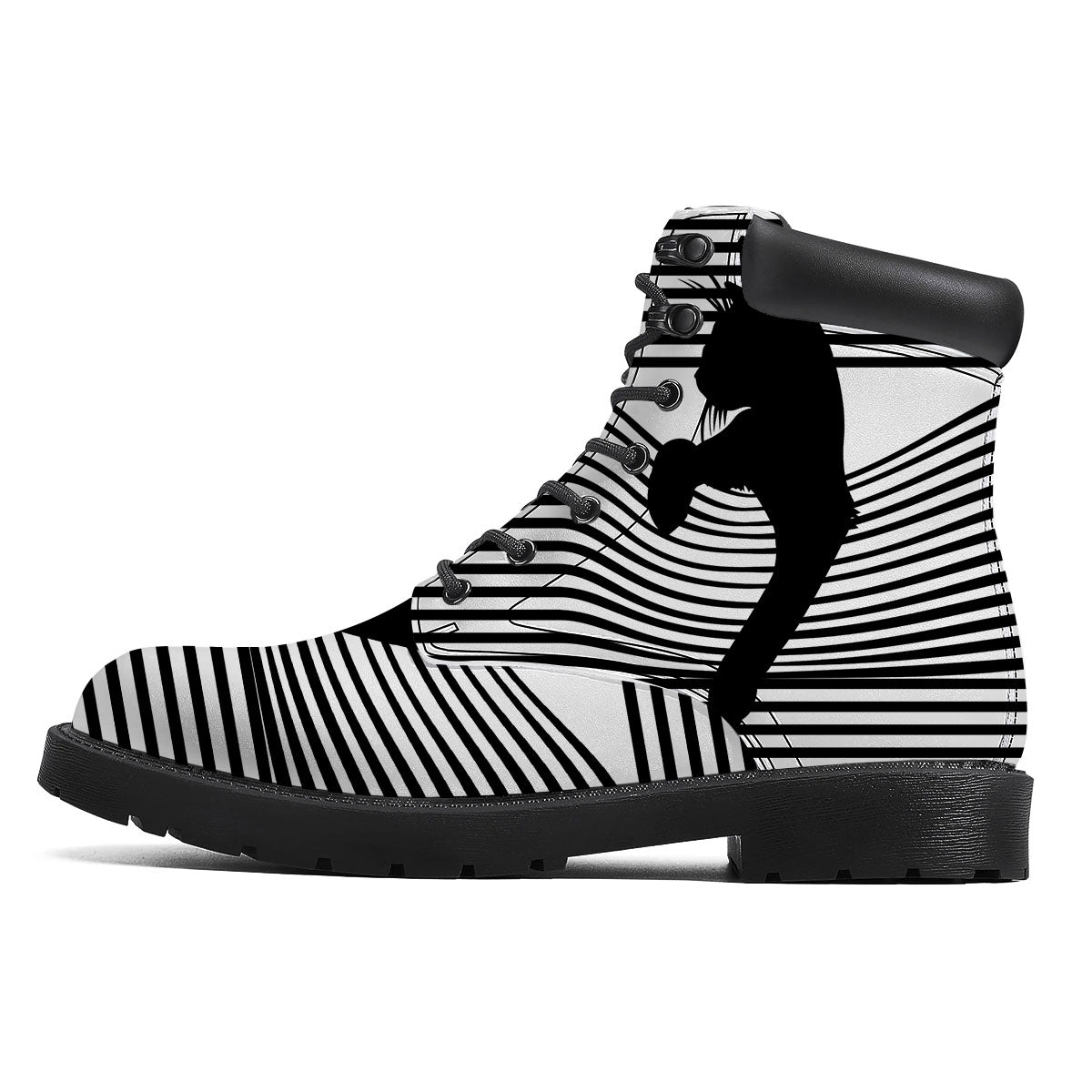 Striped Black Cat Print Boots-grizzshop