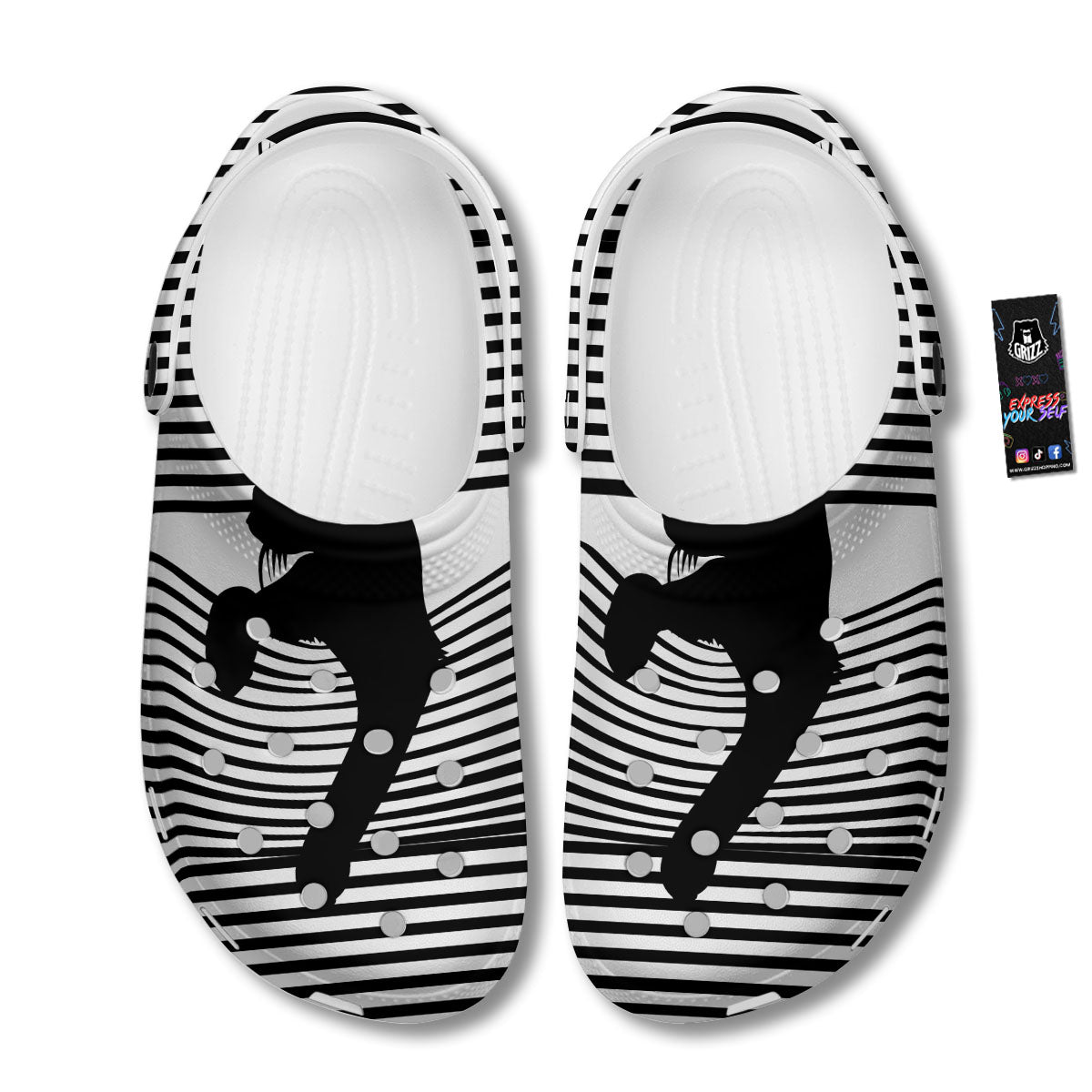 Striped Black Cat Print Clog-grizzshop