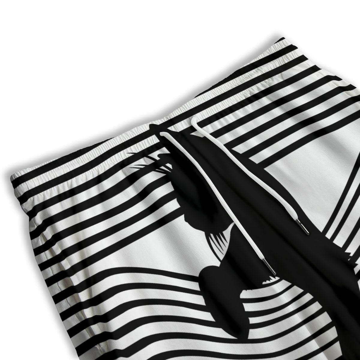Striped Black Cat Print Men's Athletic Shorts