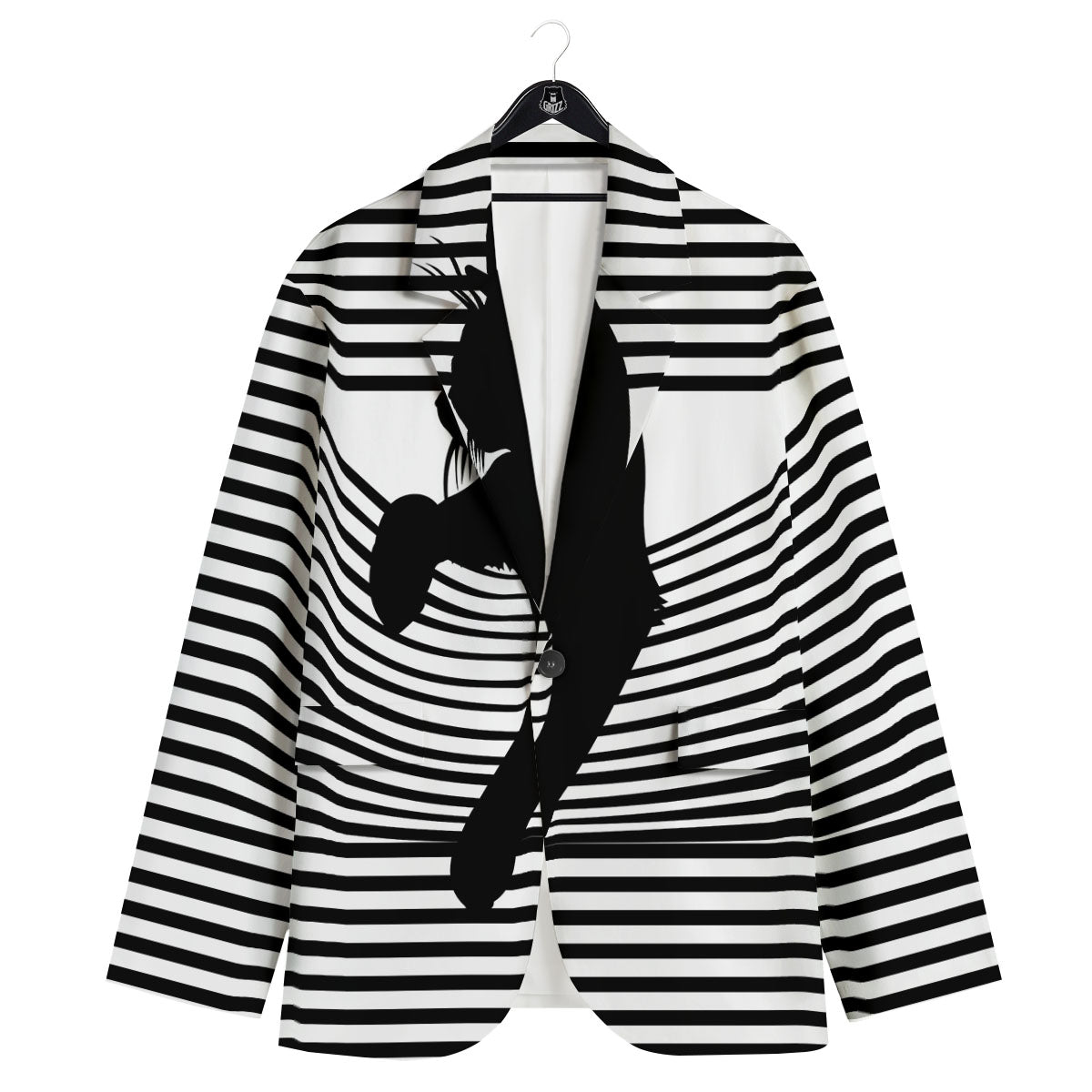 Striped Black Cat Print Men's Sport Coat-grizzshop