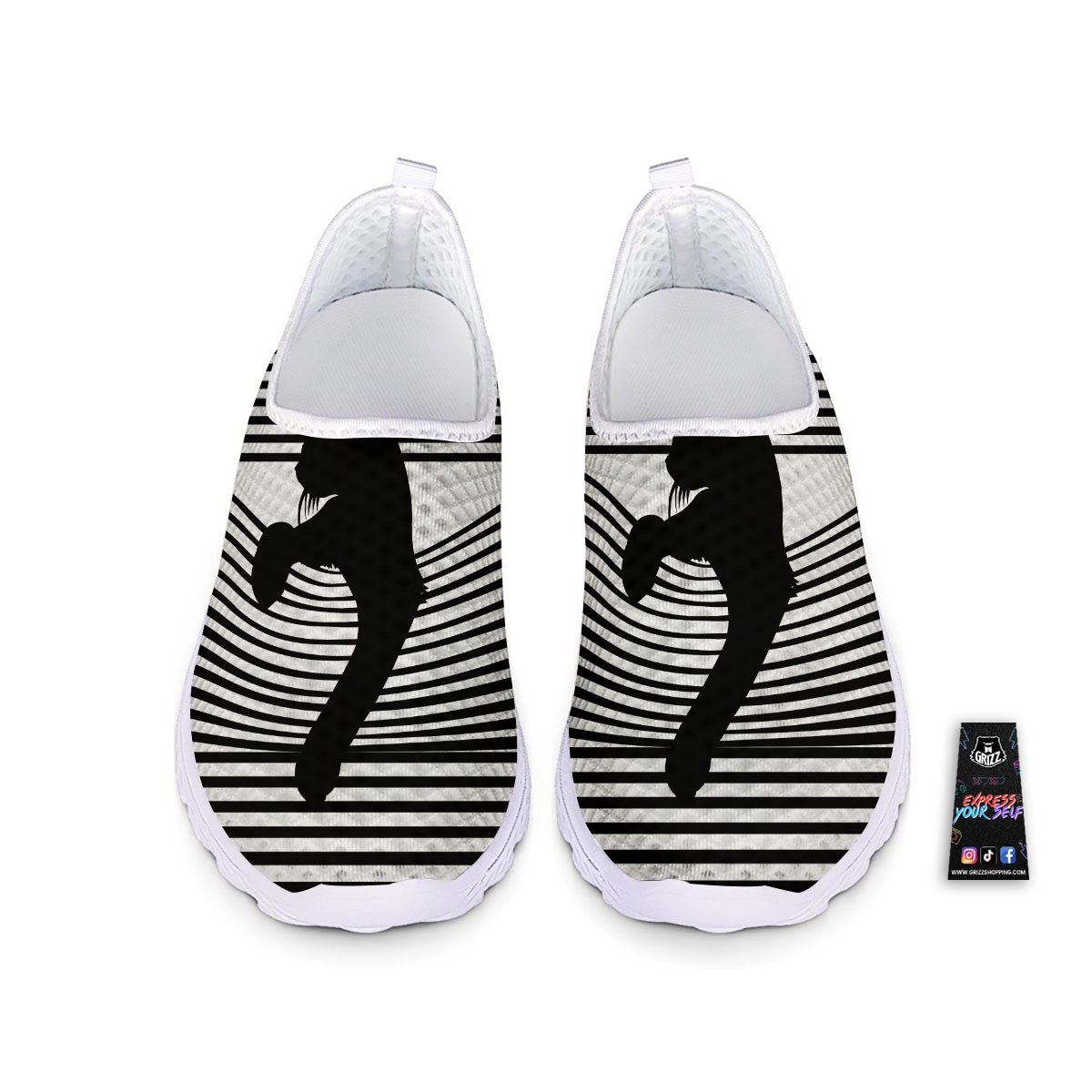 Striped Black Cat Print Nurse Shoes-grizzshop