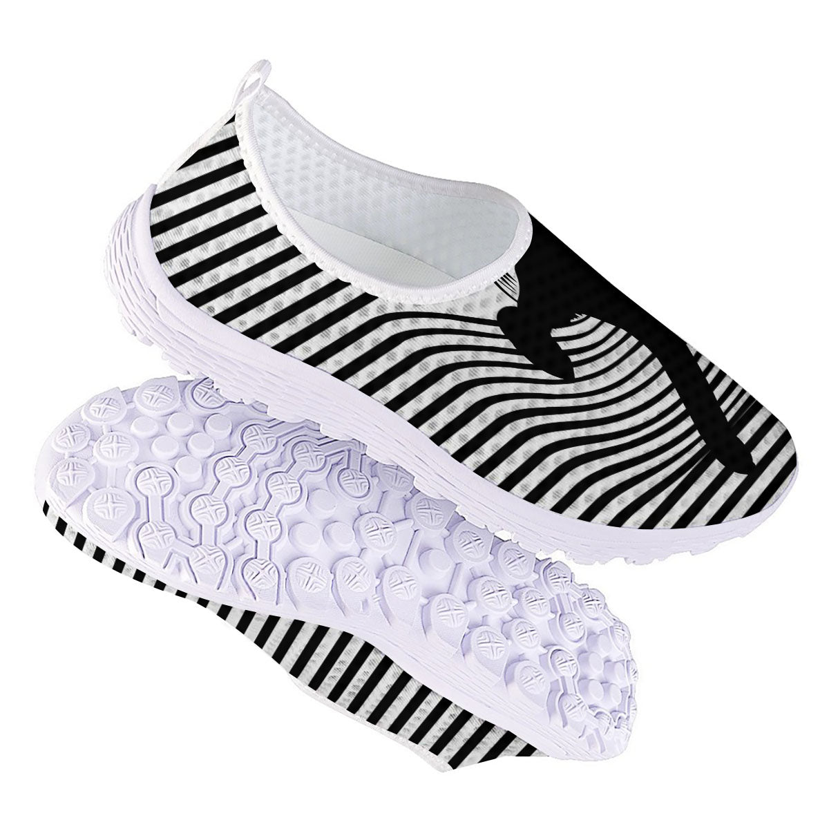 Striped Black Cat Print Nurse Shoes-grizzshop