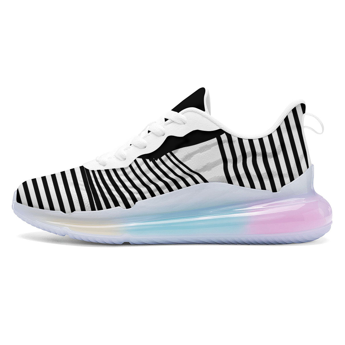 Striped Black Cat Print Running Sneakers-grizzshop