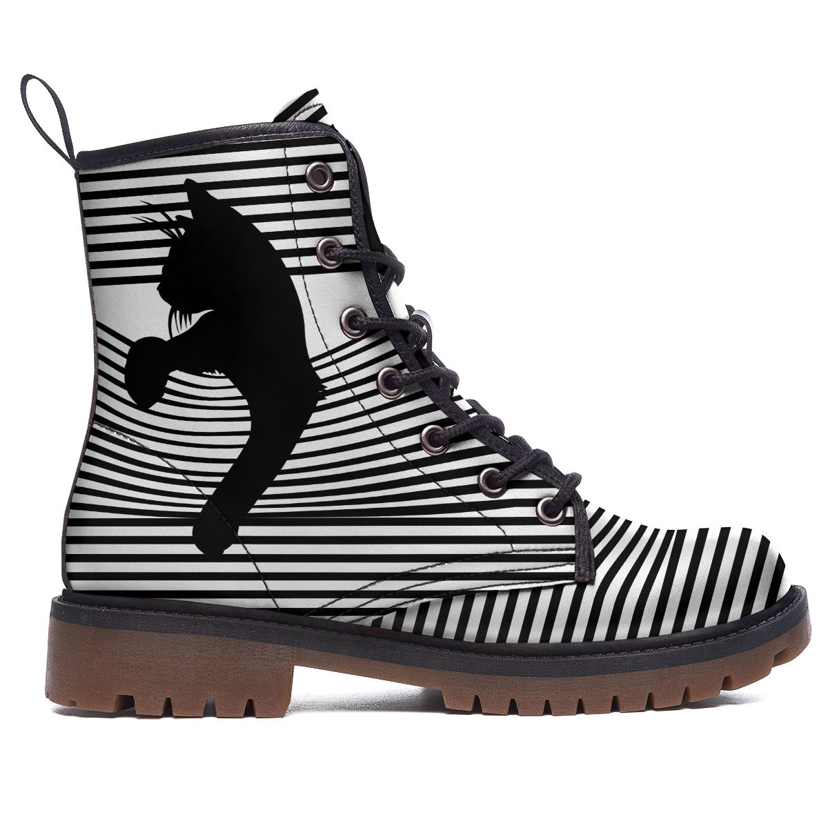 Striped Black Cat Print Work Boots-grizzshop