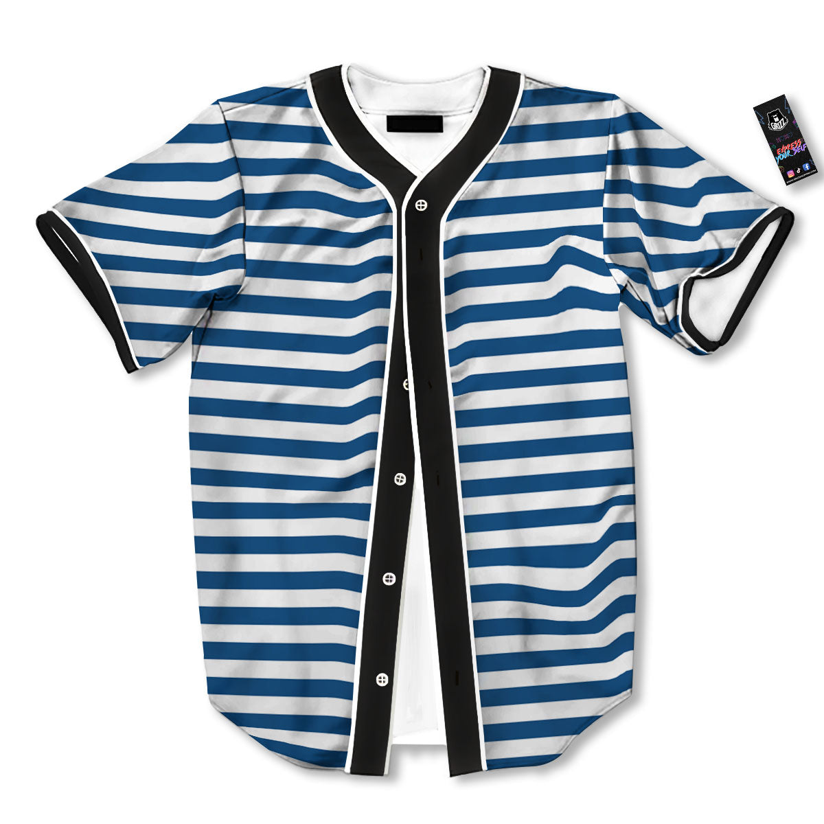 Striped Blue Print Pattern Baseball Jersey-grizzshop