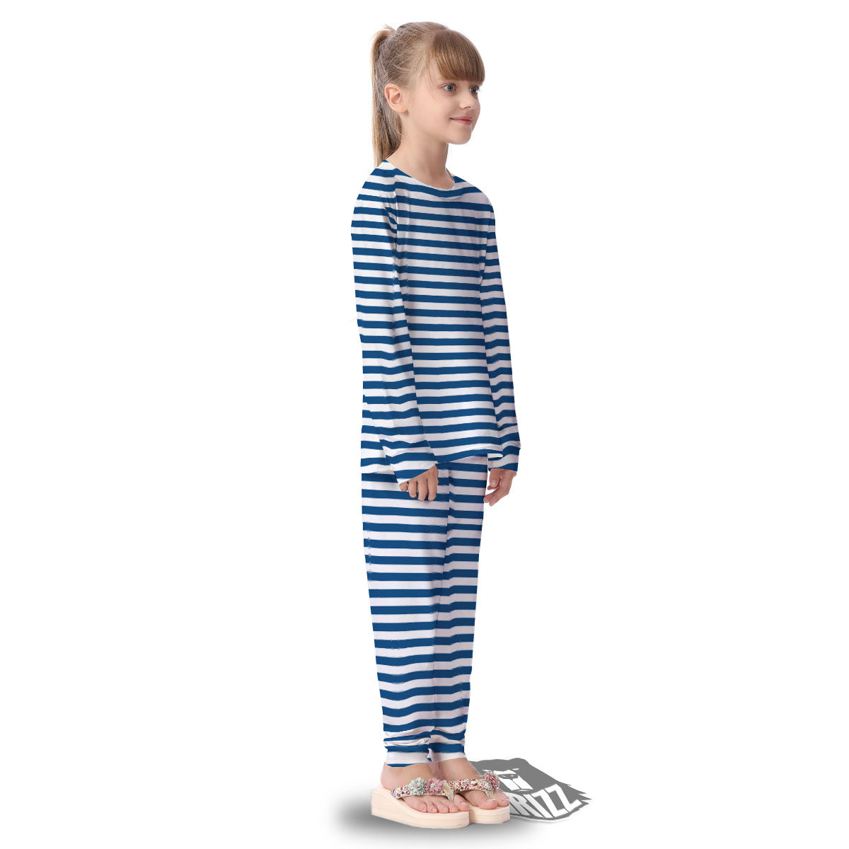 Striped Blue Print Pattern Kid's Pajamas-grizzshop