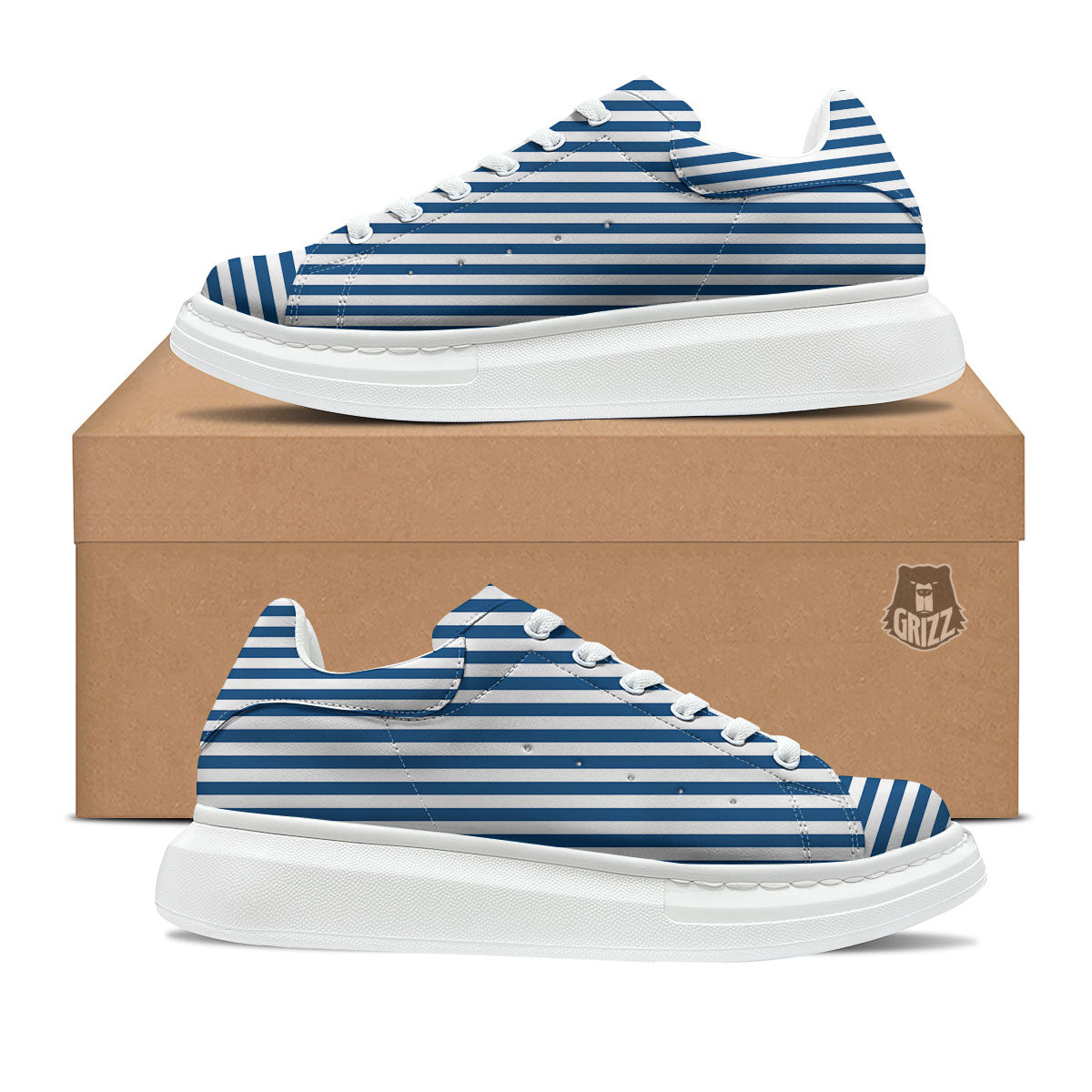 Striped Blue Print Pattern Platform Shoes-grizzshop