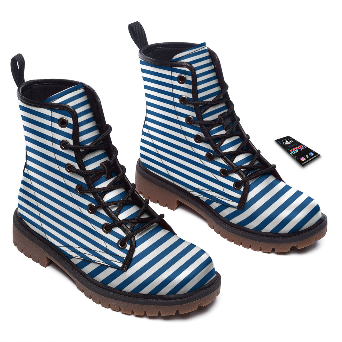 Striped Blue Print Pattern Work Boots-grizzshop