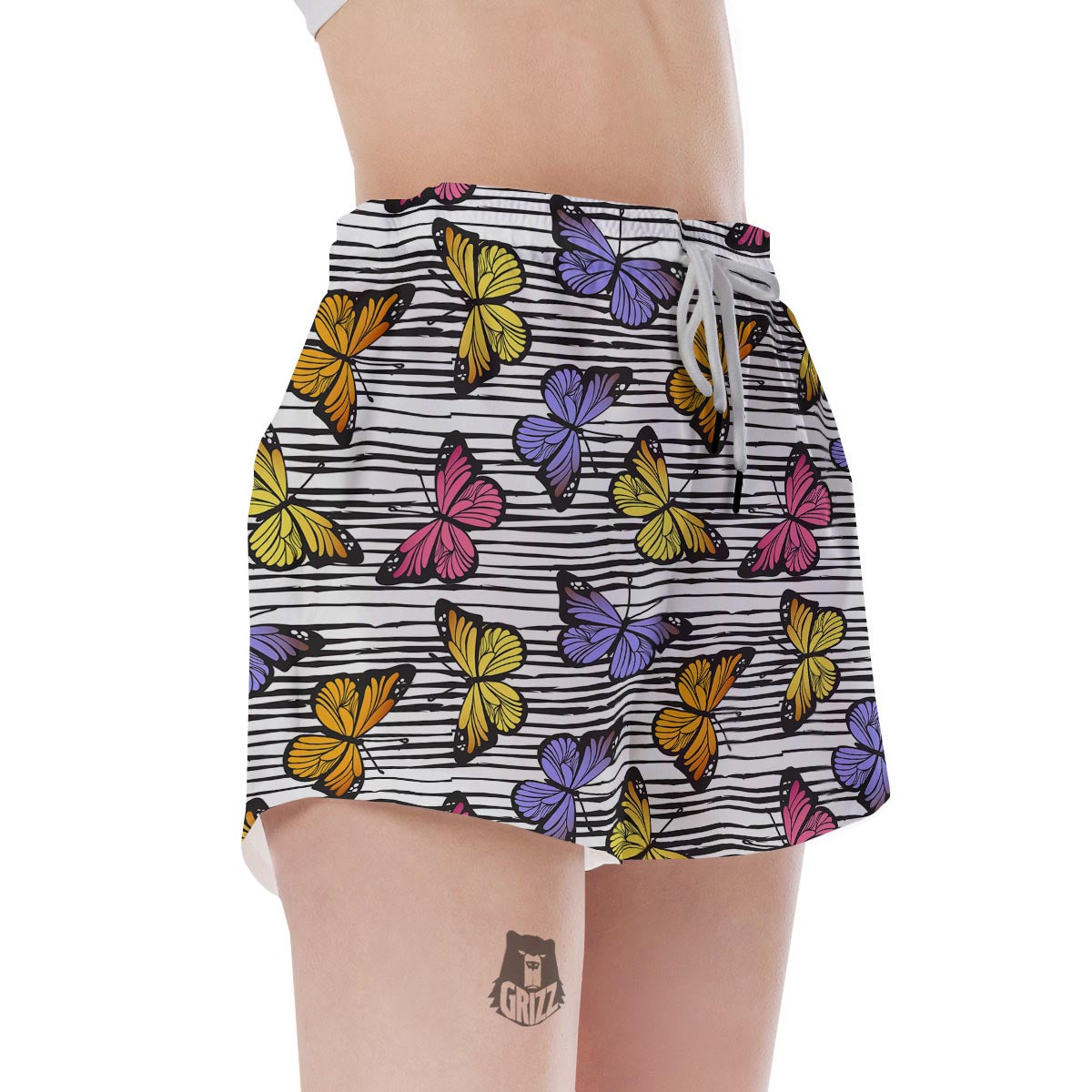 Striped Butterfly Print Women's Shorts-grizzshop
