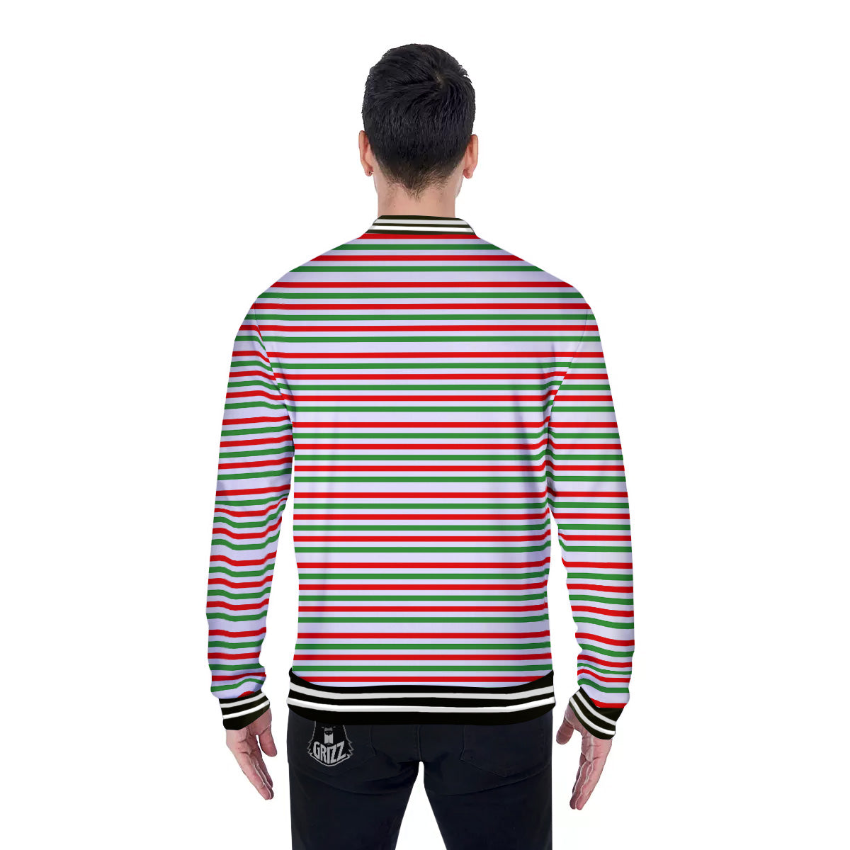 Striped Candy Cane Print Pattern Baseball Jacket-grizzshop