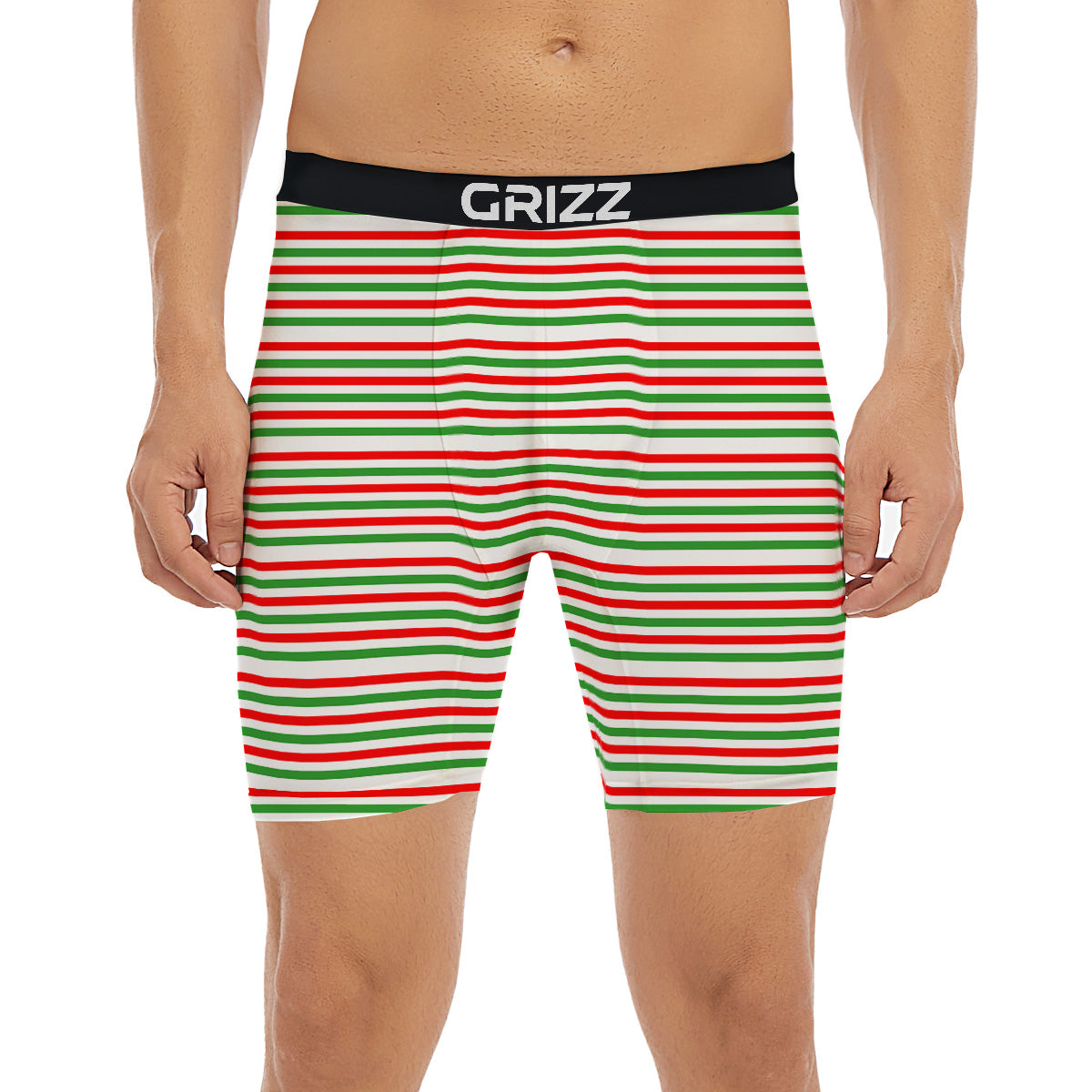 Striped Candy Cane Print Pattern Boxer Briefs-grizzshop