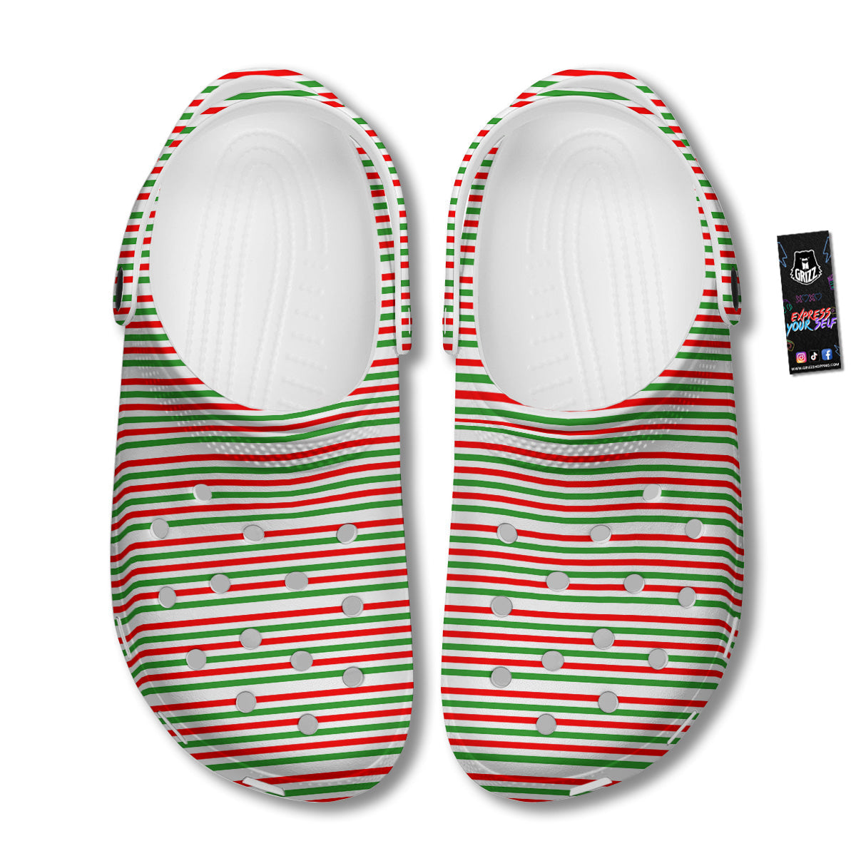 Striped Candy Cane Print Pattern Clog-grizzshop