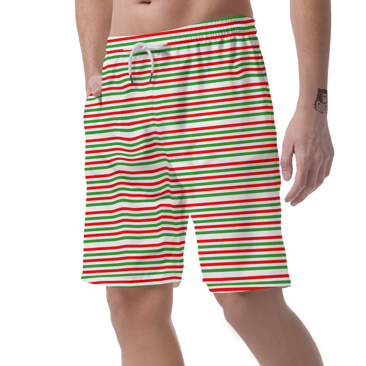 Striped Candy Cane Print Pattern Men's Shorts-grizzshop