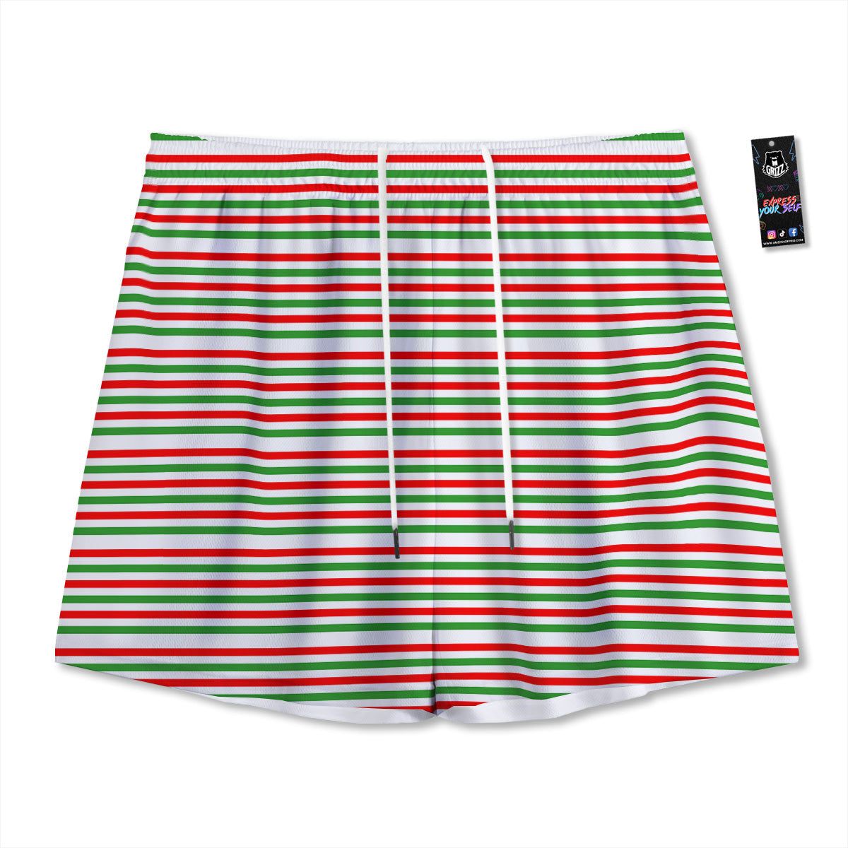 Striped Candy Cane Print Pattern Mesh Shorts-grizzshop